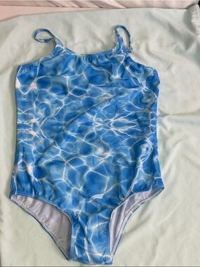 Girls Blue Water Ripple One-Piece Swimsuit